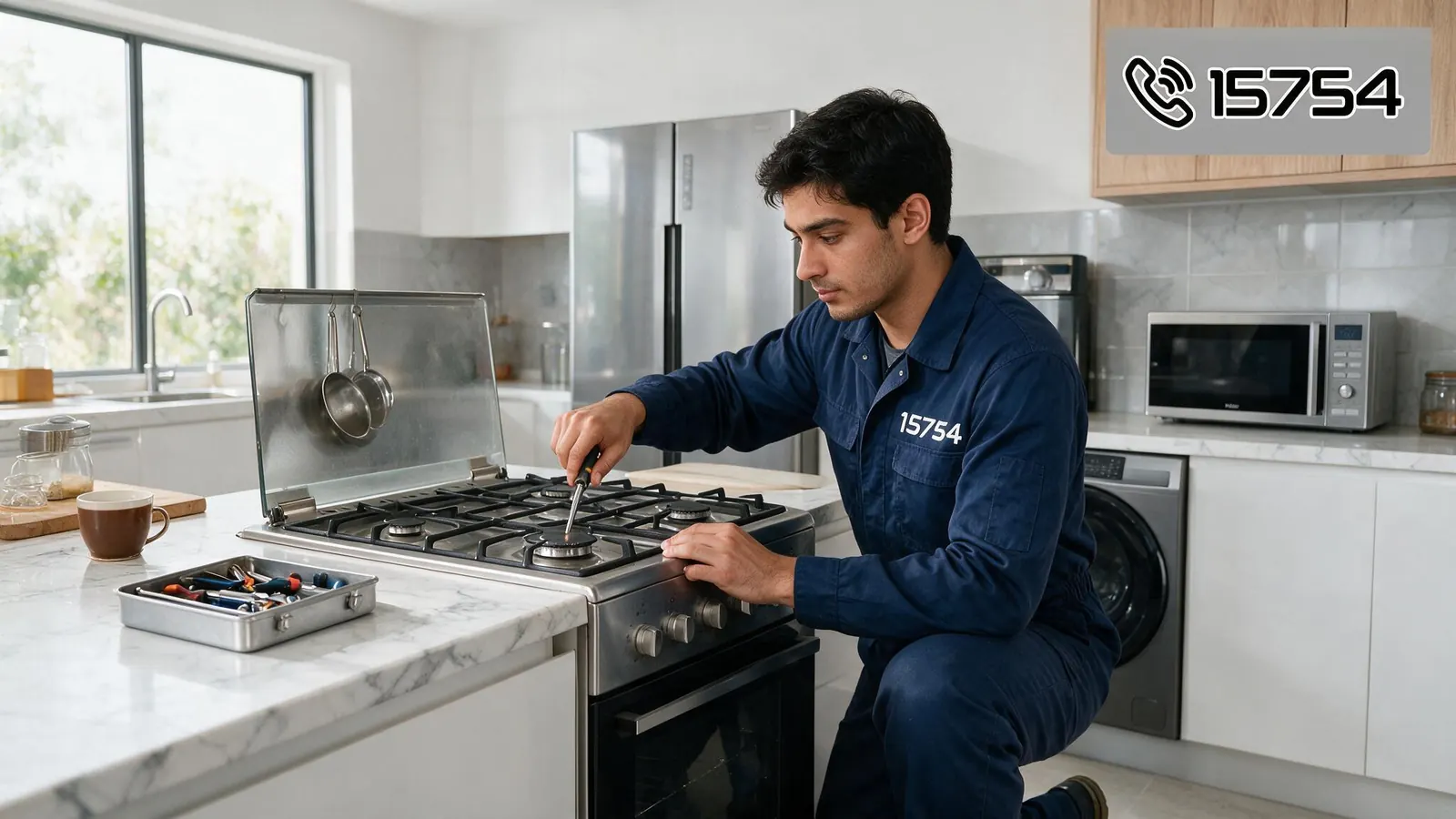 فني صيانة هاير يفحص بوتاجاز